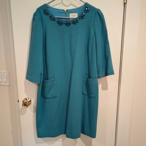Bejeweled neck shift dress